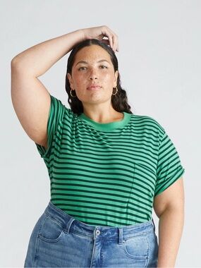 Universal standard Garcon tee spearmint candy / forest green stripe sz L 22 24